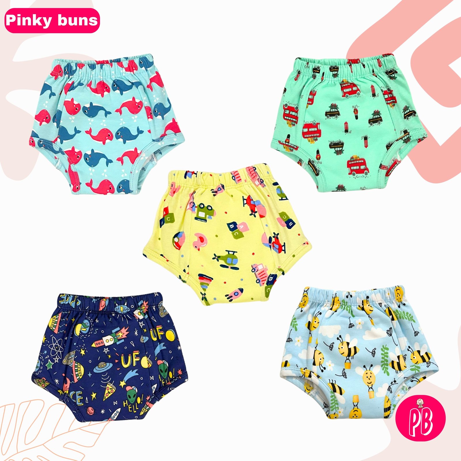 Pack of 5 - Reusable Cloth Diapers for babies Potty Training Pants | Mixed Colours