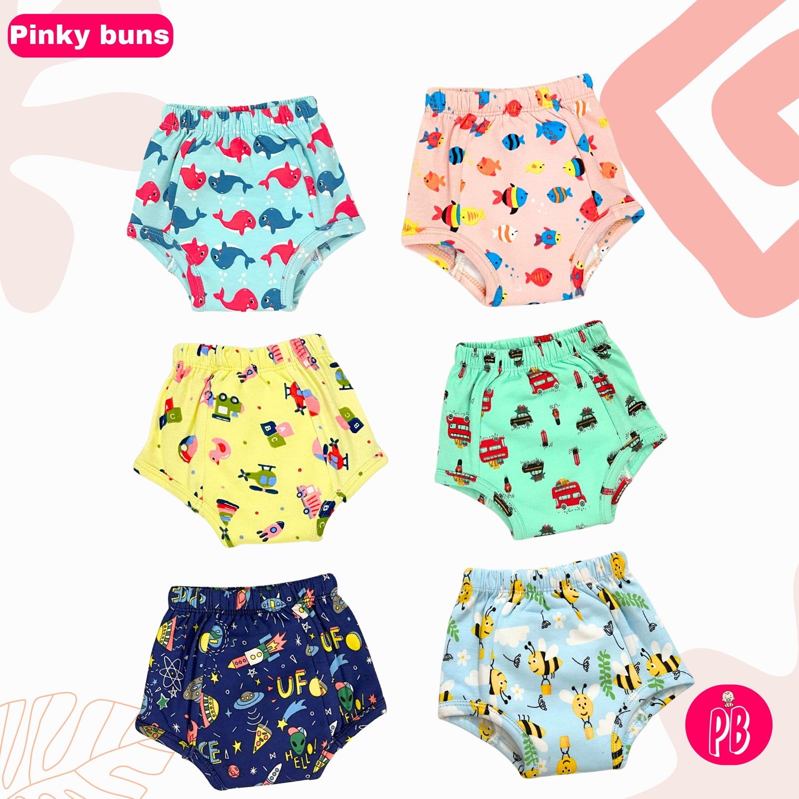 Pack of 6 - Reusable Cloth Diapers for babies Potty Training Pants | Mixed Colours